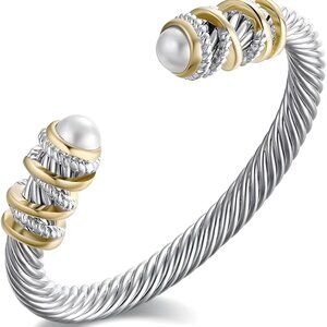 Elegant Twisted Cable Bangle Bracelet for Women - Open Cuff Classic Jewelry Gift
